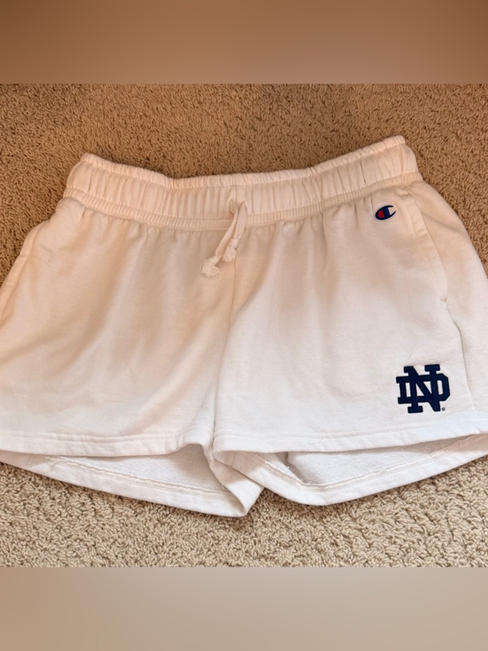 Champion White Athletic Fleece Shorts with Navy ND Logo